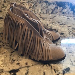 Taupe fringe booties size 7.5